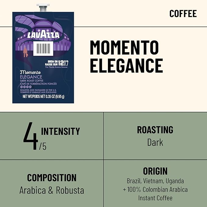 Flavia Lavazza Momento Elegance 12 oz Coffee Freshpacks works only with Flavia Aroma Brewer Dark Roast (Case of 38)