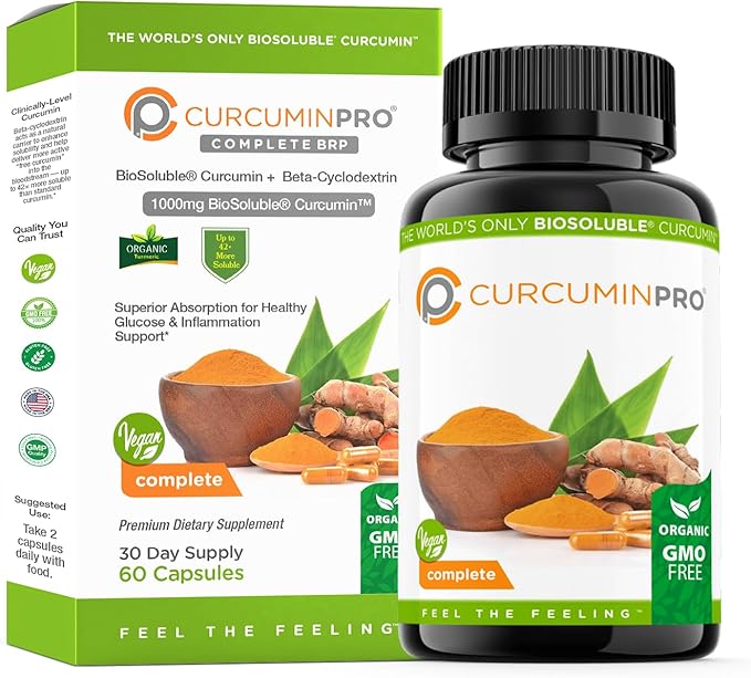 curcuminpro Complete Vegan | BioSoluble Brown Rice Protein &amp Organic Turmeric Curcumin Supplement | Plant-Based Formula for Daily Wellness | 60 Count