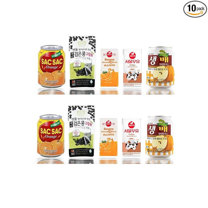 FRKR Korean 10 &amp12 Drinks Assortment Gift Box [Chilsung Cider/Mikis/Demisoda/Banana Milk/McCOL/MoguMogu/2%/SacSac/Etc.] Soft Drinks + Real Fruit Drinks + Energy Drinks (10 Good Morning)