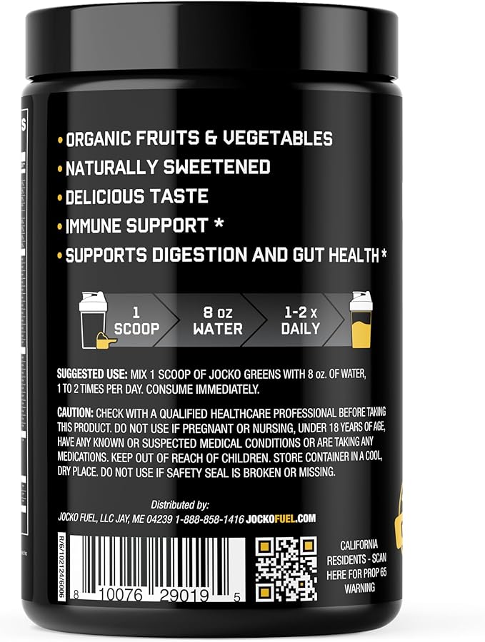 Jocko Fuel Daily Greens Powder - Premium Organic Greens Superfood Powder for Gut Health Digestion Bloating Immune Support with Spirulina Chlorella Digestive Enzymes &amp Probiotics - 30 Serving