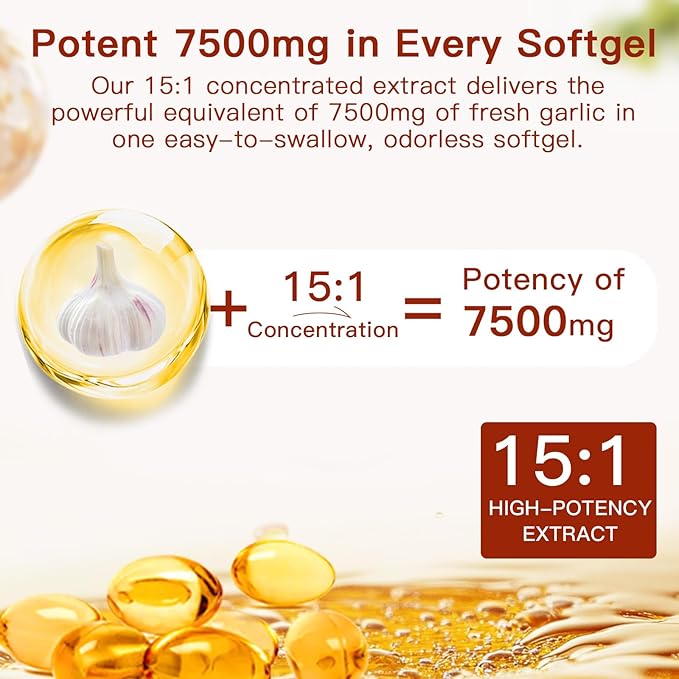 Aged Garlic Extract-300 Count 7500mg Odorless Organic Garlic Capsules Supplement for Heart &amp Immune Support – Non-GMO All-Natural Softgels 2-Year Matured for Antioxidant Wellness