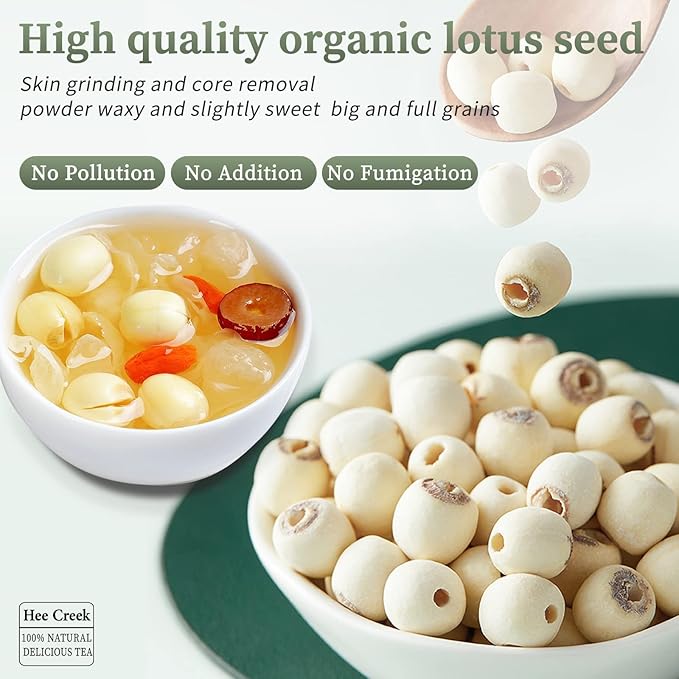 Hee Creek Premium Dried Lotus Seeds 14.1oz/400g White Lotus Seed without Cores Cooking Porridge and Soup Raw Materials 莲子 通芯白莲子 煮粥 银耳莲子羹原料