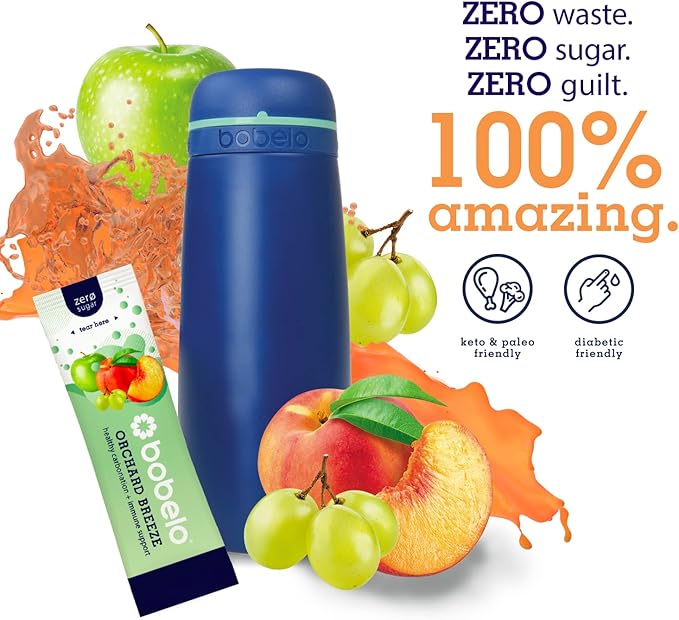 Bobelo Self Carbonating Hydration Packets Orchard Breeze 30 Pack Sparkling Water &amp Soda Alternative Sugar Free Electrolytes Powder Packets Water Enhancer Drink Mix Low Calorie Keto Friendly