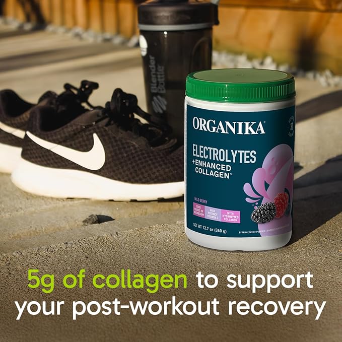 Organikа Electrolytes with Enhanced Collagen Powder for Women &amp Men - 13 oz - Wild Berry-Flavored Effervescent Electrolyte &amp Collagen Drink Mix - Deep Hydration Mobility Skin Hair &amp Na