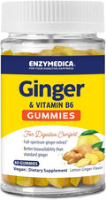 Enzymedica Ginger &amp Vitamin B6 Gummies Support for Occasional Nausea &amp Indigestion High Potency Equivalent to 200 mg Ginger Extract 60 Count