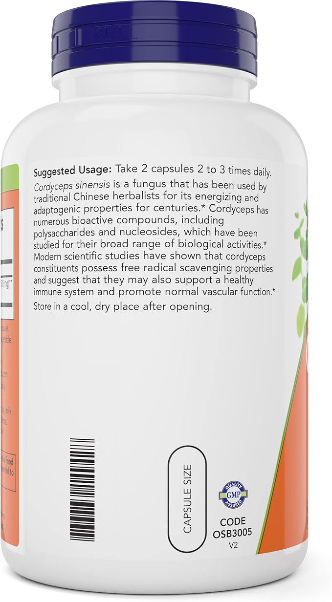 NOW Foods Cordyceps 750mg 200 Veg Caps - Organic Cordycep Sinensis Mycelium Mushroom in Non-Organic Capsules - Vegan Non-GMO