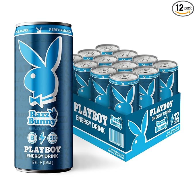PLAYBOY Energy Drink – Razz Bunny (Blue Raspberry) – 12 Pack of 12oz Cans | Performance + Pleasure Energy | NextGen Lifestyle Drink
