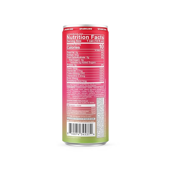 Be LOVE Energy + Flow – 80mg Natural Caffeine L-Theanine &amp Alpha-GPC for Clean Calm Focus – Zero Sugar Low Calorie 100% DV B-Vitamins – Non-GMO Vegan – 12 fl oz (Pack of 12) (Berry Melon Rush)