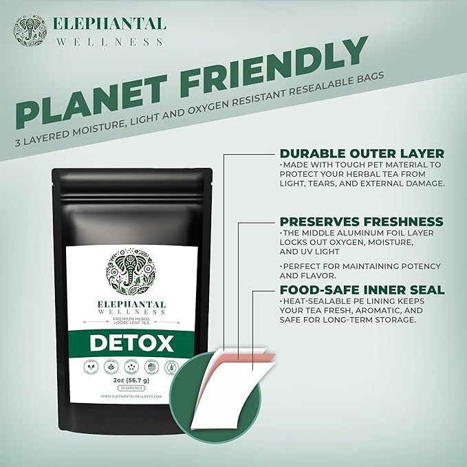 Elephantal Wellness Premium Detox Herbal Tea | Daily Liver Kidney Blood &amp Digestive Support with Turmeric Nettle Tea Milk Thistle Dandelion Tea &amp Burdock | Handmade Caffeine-Free Loose L