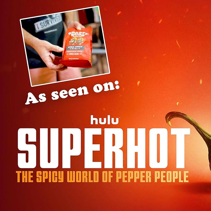 Roasty Buds Xtra Spicy Ghost Pepper Coffee | Premium Arabica Whole Beans The Original Spicy Coffee (12 oz) | Gluten-Free No Sugar/Dairy/Soy/Egg Medium Roast Coffee (12 Ounce Xtra Spicy Ghost Peppe