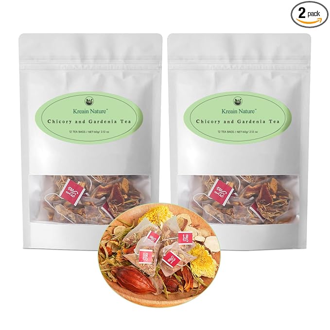 Kreain Nature Chicory And Gardenia Tea Natural Sugar Free Blend with Honeysuckle Licorice and Tangerine Peel Liver and Kidney Detox Vegan &amp Caffeine Free 12 Teabags 2 Pack