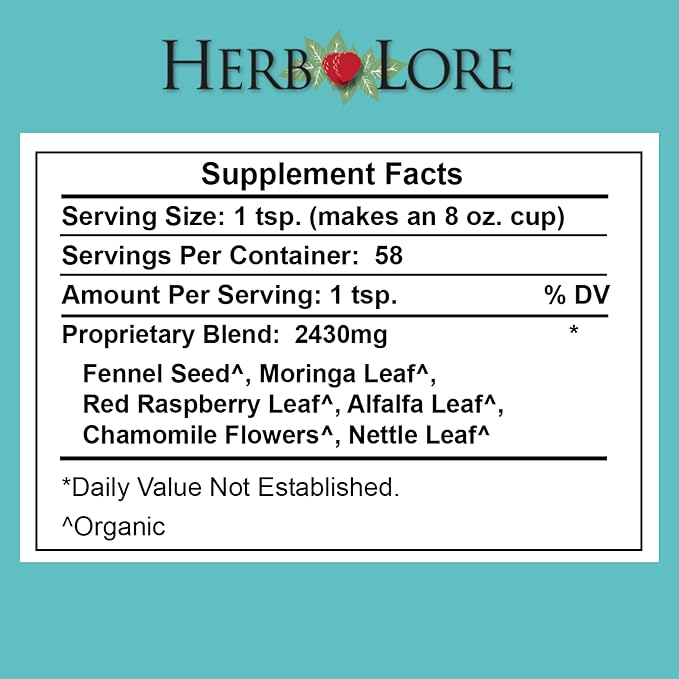 Herb Lore Organic Nursing Tea - 58 Servings - Loose Leaf - Fenugreek Free Lactation Tea with Moringa for Breastfeeding Moms