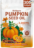 4-in-1 Pumpkin Seed Oil 3000mg with Saw Palmetto &amp Vitamin D3 – Cold Pressed Softgels for Hair Prostate &amp Bladder Wellness – Non-GMO 300 Capsules (100-Day Supply)