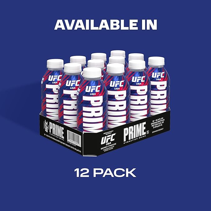 PRIME Hydration UFC Sports Drinks Electrolyte Enhanced for Replenishing Fluids 250mg BCAAs B Vitamins Antioxidants Low Sugar 16.9 Fl Oz 12 Pack