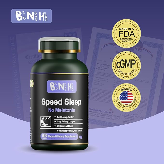 BNH Speed Sleep - Free Sleep Aid - Non-Habit Forming with 15 Herbs - Fall Asleep Faster &amp Deeper Sleep - Wake Refreshed No Morning Grogginess - Natural Chinese Herbal Formula - 180 Capsules