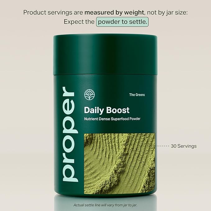 Proper The Greens Daily Boost Organic Greens Powder. Whole Food Apple Flavour Veggie Powder Superfood with Wheatgrass Spirulina Chlorella Probiotics. Daily Drink Mix for Wellness and Digestion