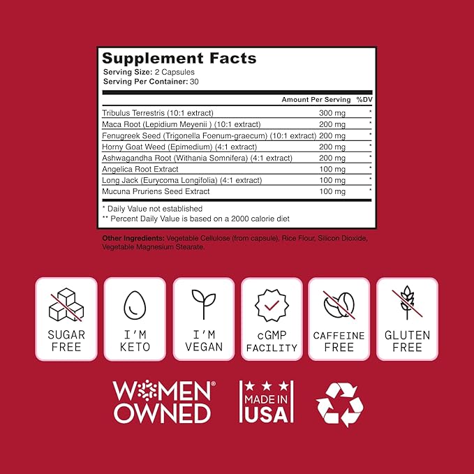 Libido Support for Women Sensitivity &amp Desire Libido Booster for Women with Horny Goat Weed maca tribulus ashwagandha &amp More - Vegan USA Keto Third-Party Testing - 60 Capsules.