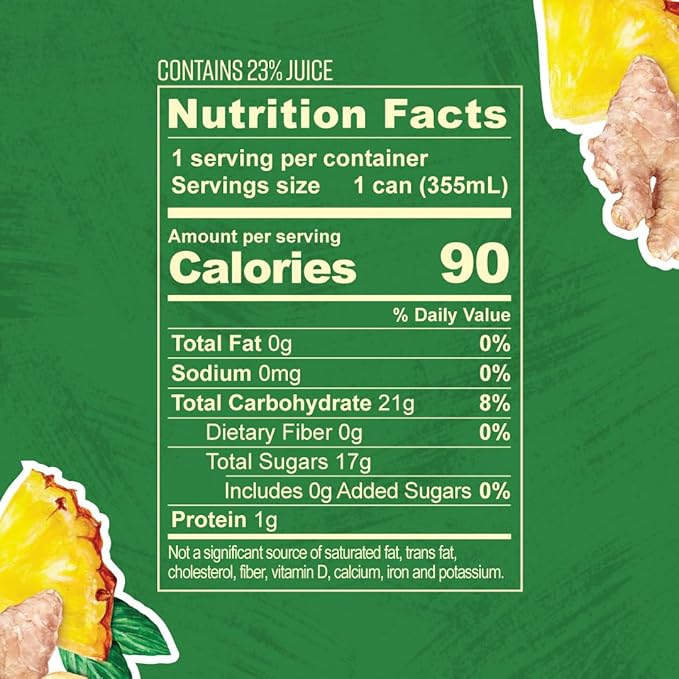 Nourrir Sparkling Pineapple Ginger Juice Real Fruit Tropical Zest &amp Spiced Warmth Non-GMO Gluten-Free Non-Alcoholic 90 cals 0g Added Sugar (12-Pack)