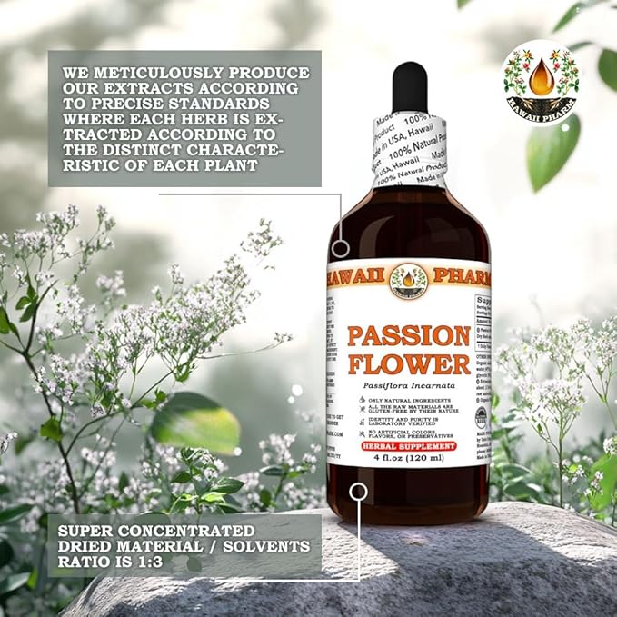Hawaii Pharm Passion Flower Extract Tincture for Calm and Sleep Support Soothes Digestive Discomfort Promotes Relaxation Encourages Emotional Balance - 2 fl.oz