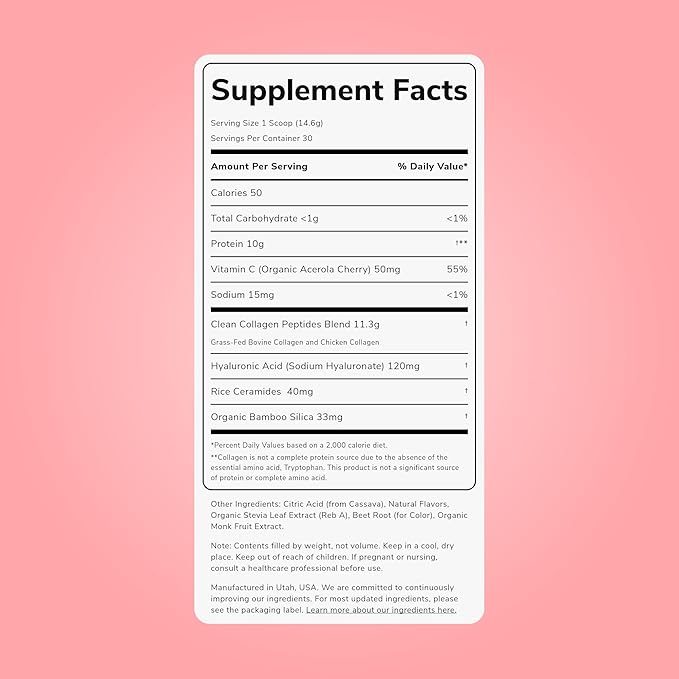 Clean Simple Eats Collagen Powder + Beauty Blend Strawberry Colada Hydrolyzed Collagen Peptides from Grass Fed Bovine &amp Chicken Hyaluronic Acid for Hair Skin Nail &amp Joint Support 30 Serv