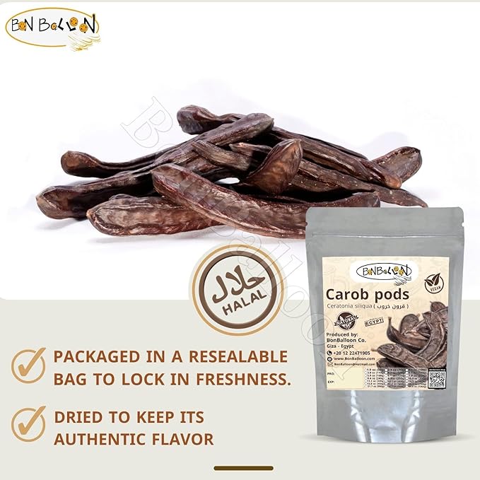 bonballoon Organic Raw Pure Natural Food 20 Pcs Carob Pods Whole ( 12 oz / 340 gm ) Ingredients Ceratonia Siliqua Caesalpinioideae Fabaceae Non Gmo Herbies Herbs Better Herbal Spices Eat Or Drink
