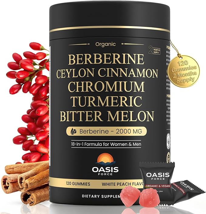 2000mg Berberine Gummies Supplement Berberine HCl with Ceylon Cinnamon Chromium Organic Milk Thistle for Women &amp Men Metabolism Support AMPK Metabolic Activator Sugar Free Vegan 60 Day Sup