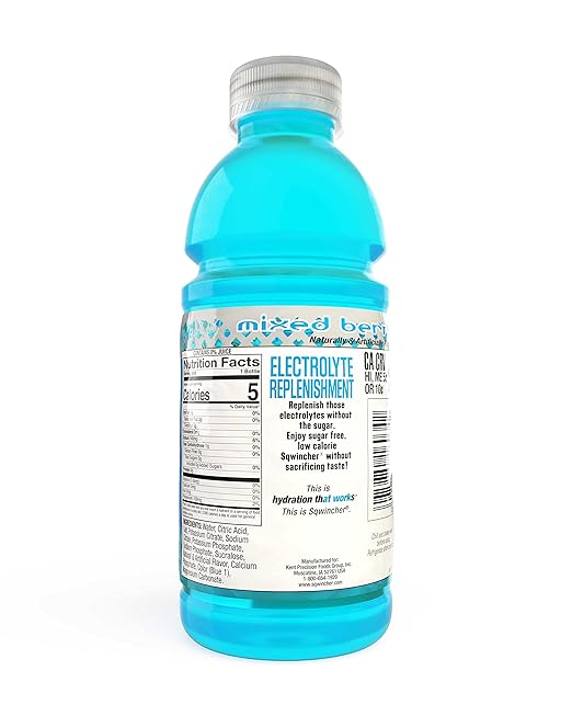 Sqwincher Zero Activity Drink Bottles | Mixed Berry Flavored | Sugar Free | Low Calorie | Low Sodium | Ready-To-Drink | Electrolyte Replenishment Hydration Drink | 20 oz (Case of 24)