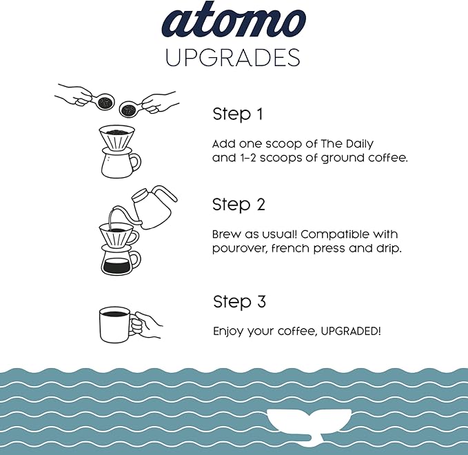 ATOMO - The Daily Refill Pack (28 Servings) Functional Coffee Upgrade – Brews with Your Coffee (Not Instant) – Animal-Free Collagen Lion’s Mane Prebiotic Fiber Lower Acidity &amp Green Tea Caffein