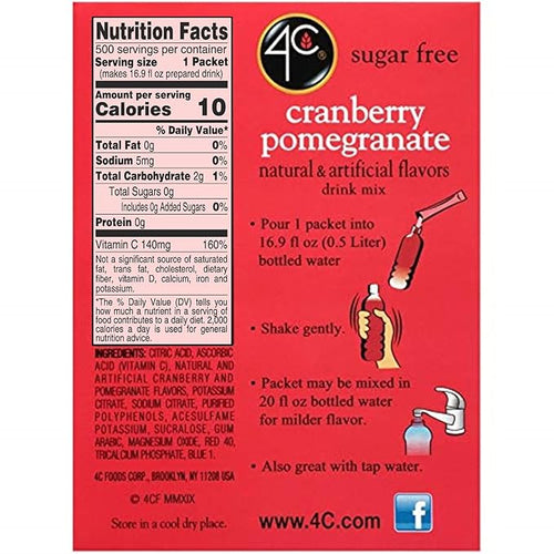 4C Powder Drink Stix Cranberry Pomegranate 500 Count Bulk Buy Singles Stix On the Go Refreshing Water Flavorings Value Pack