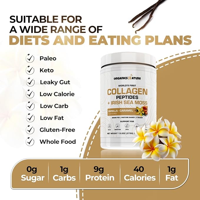 ORGANICS NATURE Collagen with Sea Moss Vanilla Caramel &amp Black Seed Oil Caps. 1000MG Softgels Bundle.