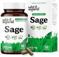 Wild &amp Organic Sage Capsules - Brain &amp Digestive Support - 1000 mg Sage Leaves per Serving - 30 Days of Supply - Salvia Officinalis Supplement - 60 Vegan Capsules - Non-GMO Gluten-Free No Fi
