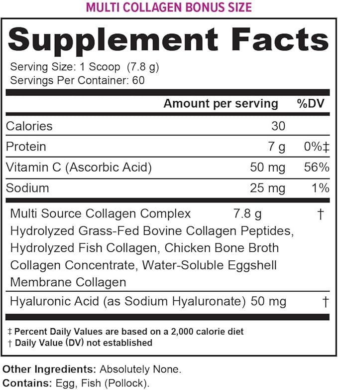 Multi Collagen Peptides Powder for Women - Hydrolyzed Unflavored Collagen Powder for Women with Types I II III V &amp X plus Vitamin C &amp Hyaluronic Acid for Beautiful Hair Skin and Nails - 60 Ser