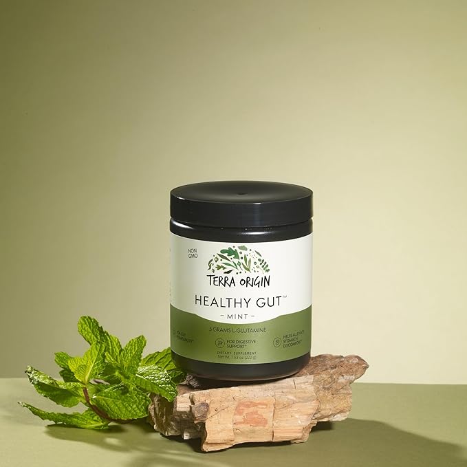 TERRA ORIGIN Healthy Gut Mint Flavor |30-Servings with L-Glutamine Zinc Glucosamine Slippery Elm Bark Marshmallow Root and More!
