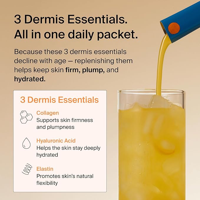 Ownist Triple Collagen Liquid Packets On-The-Go - Peptides with Hydrolyzed Marine Collagen Elastin Hyaluronic Acid and Vitamin for Healthy Skin - Orange Flavor - 14 Individual Stick Packs