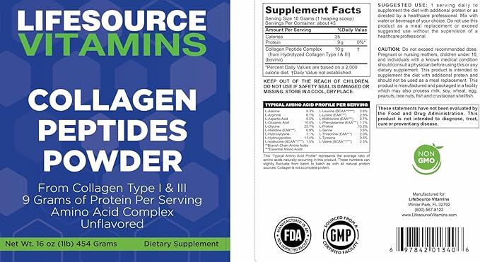 LifeSourceVitamins Collagen Peptides Powder - 45 Servings Hair Nail Skin Bone &amp Joint Health Unflavored Keto &amp Paleo Approved