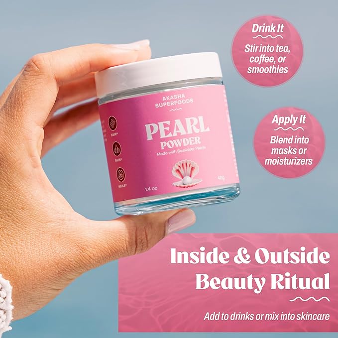 Akasha Superfoods Pearl Powder Supports Collagen Production Blend Into Drinks Smoothies or Skincare Source of Calcium Amino Acids &amp Minerals Gentle on Sensitive Skin Gluten Free 1.4 Oz