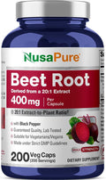 NusaPure Organic Beet Root 400 mg 200 Veg Capsules (Vegan Non-GMO)