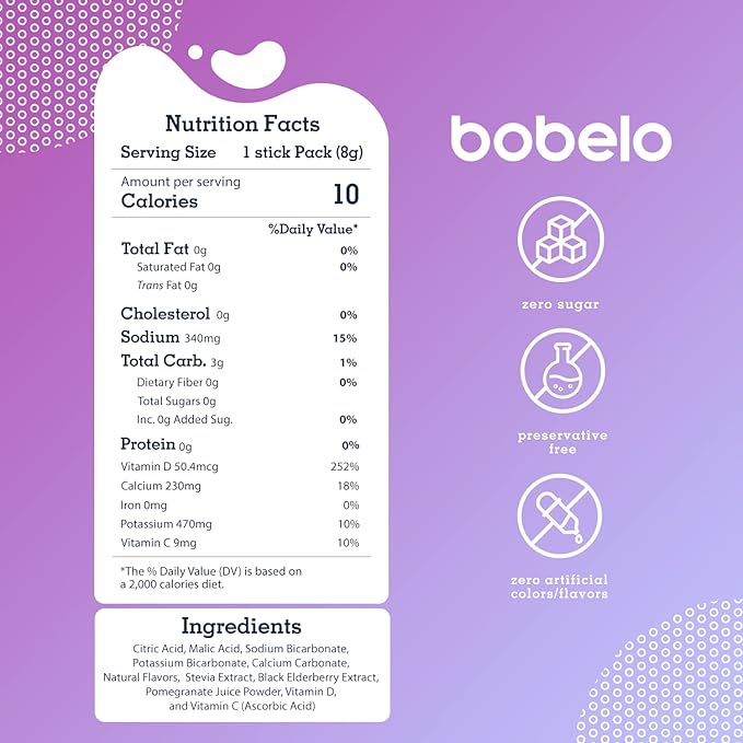 Bobelo Self Carbonating Hydration Packets | Low Calorie Drink Mix Electrolytes Powder Packets | Keto Friendly Sugar Free Water Enhancer | Soda &amp Sparkling Water Alternative | Mountain Berries(30