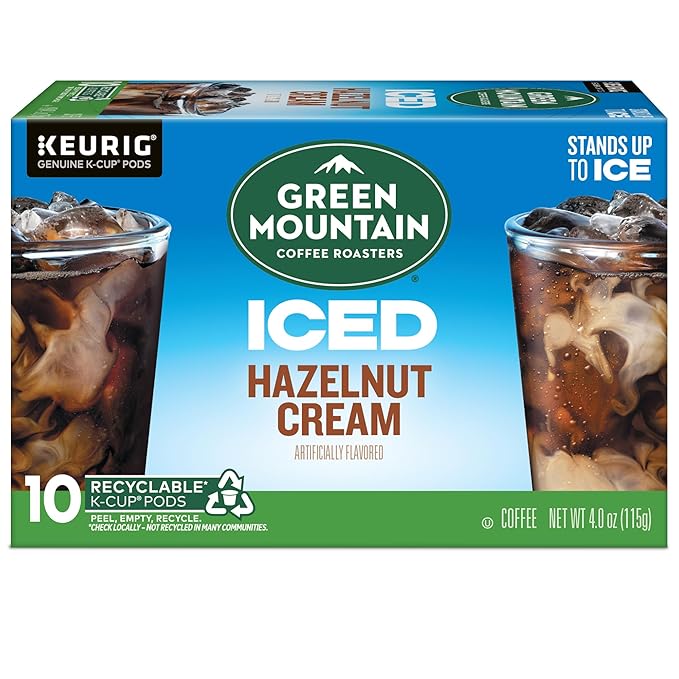 Green Mountain Coffee Roasters ICED Hazelnut Cream Single Serve Keurig K-Cup Pods Flavored Iced Coffee 60 Count (6 Packs of 10)
