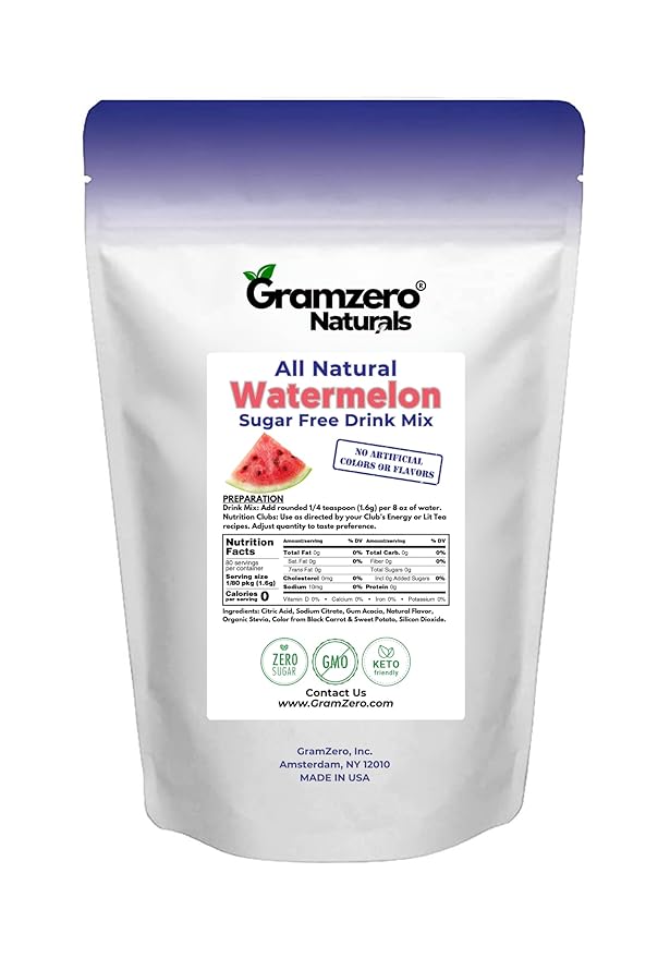 GramZero All Natural Watermelon Zero Calorie Sugar Free Drink Mix Great For Nutrition Club Loaded Tea Stevia Sweetened