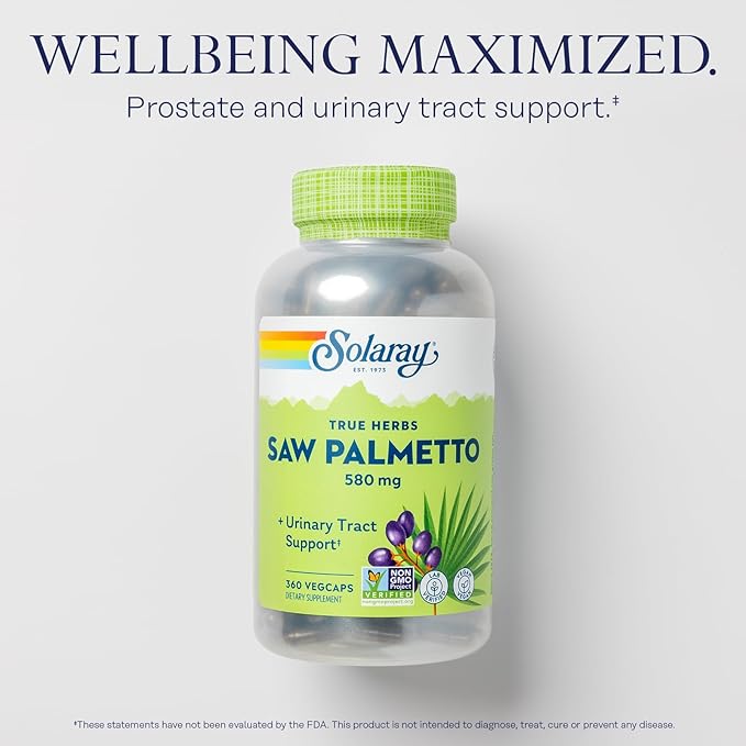 SOLARAY Saw Palmetto Berries 580 mg - Prostate Supplements for Men - Prostate Health Urinary Tract Support Hair Health w/Fatty Acids and Plant Sterols Vegan 60-Day Guarantee 360 VegCaps
