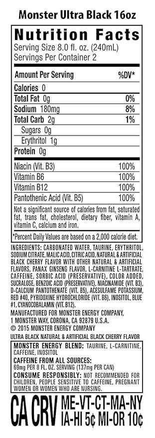 Monster Energy Ultra Zero Sugar Energy Drinks 16 ounce cans (Variety Pack 1 6 Cans)