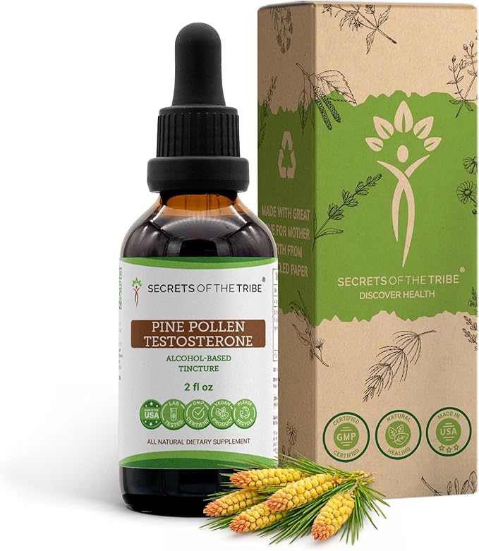 Secrets of the Tribe Pine Pollen Testosterone Tincture Alcohol Liquid Extract Wildcrafted Pine Pollen (Scots Pine Pinus sylvestris) Dried Pollen (2 FL OZ)