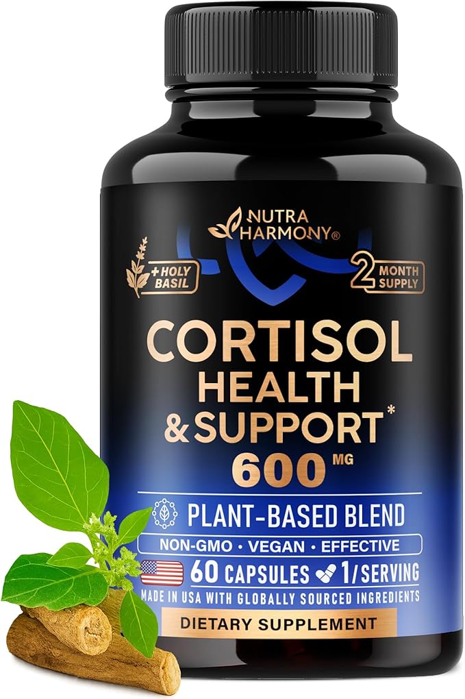 Cortisol Supplement for Women - Holy Basil | Ashwagandha | Rhodiola | L-Theanine - Plant-Based Hormone Balance - Mood Focus &amp Sleep Support - Made in USA - Vegan Non-GMO - 60 Capsules for 2 Mont