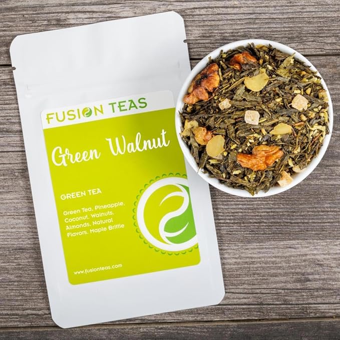 Green Walnut Green Tea With Pineapple Coconut Almonds &amp Maple - Gourmet Loose Leaf Sencha Tea - 1 Pound (16 Oz.) Pouch