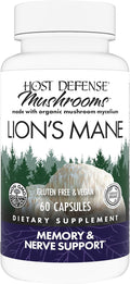 Host Defense Mushrooms Lion's Mane - Supplement Capsules for Brain Health Support - Mushroom Support for Focus &amp Memory Function - Immune &amp Nervous System Supplement - 60 Capsules