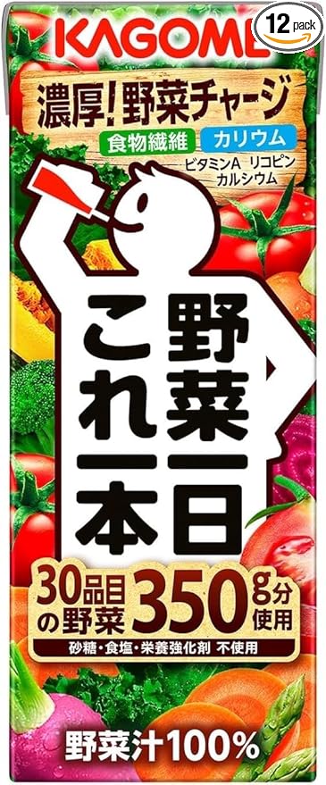 Kagome Yasai Seikatsu Vegetable Life 100 Ichinichi Kore Ippon One Bottle of Vegetables a Day 200ml (Pack of 12) Japanese Mixed Vegetable Juice MADE IN JAPAN