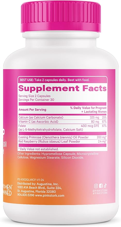 Pink Stork Labor Prep Supplement – Evening Primrose Oil &amp Red Raspberry Leaf for Third Trimester Gentle Labor &amp Postpartum Support Pregnancy &amp Breastfeeding Safe 60 Vegan Capsules