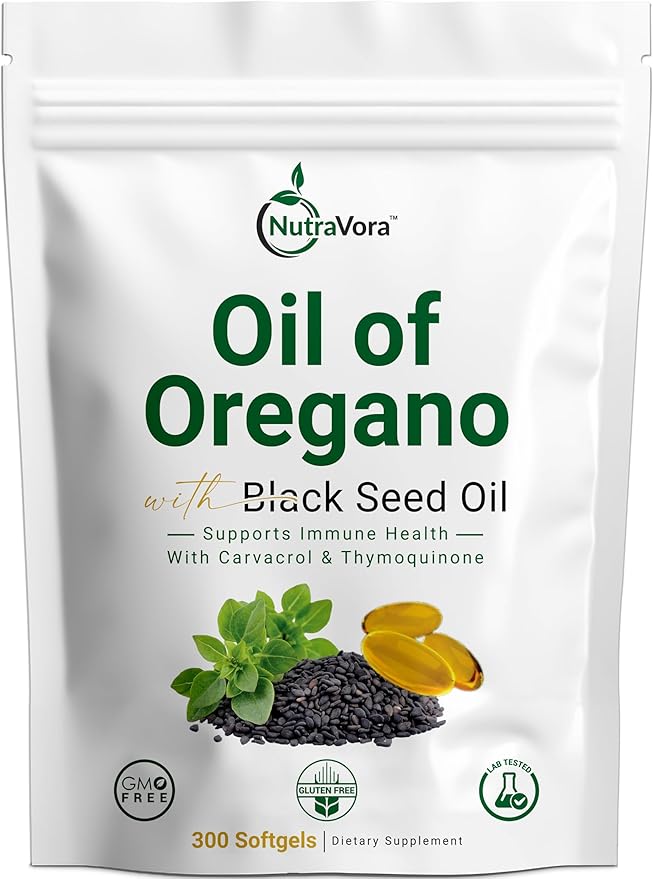 Oil of Oregano with Black Seed Oil Capsules – Dietary Supplement for Immune &amp Respiratory Wellness Support – with Carvacrol &amp Thymoquinone – Non-GMO Gluten-Free – 300 Softgels