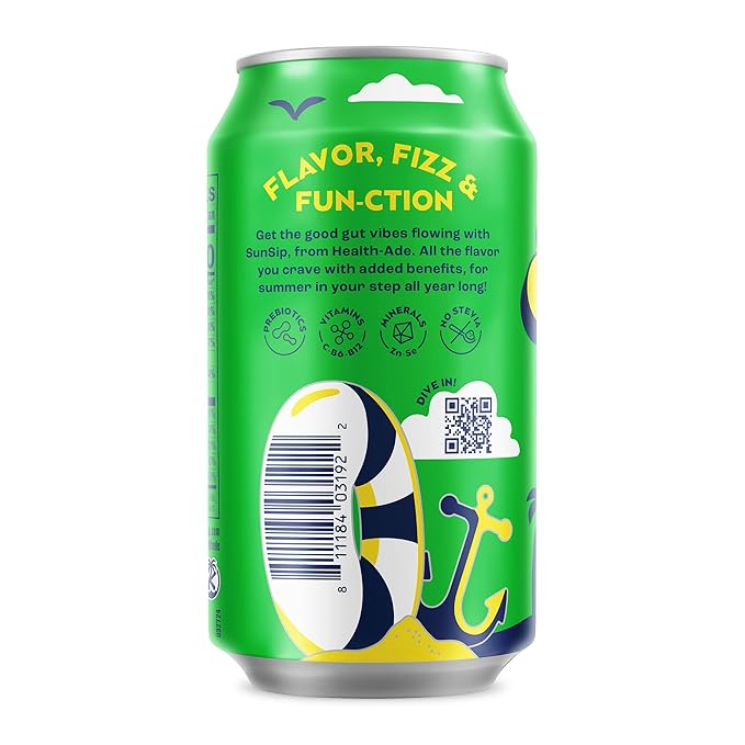 SunSip Prebiotic Soda by Health-Ade Better-for-You Soda Swap Beverage with Vitamins &amp Minerals Naturally Sweetened with 5g of Sugar Lemon Lime 11.5 oz (12 Pack)